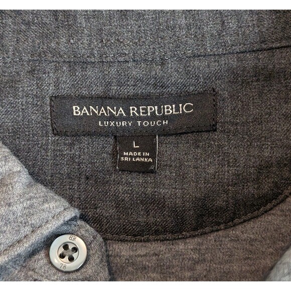 Banana Republic Size Large Button Up Shirt Mens Soft Gray Lux Touch Epaulets LS - Picture 2 of 7